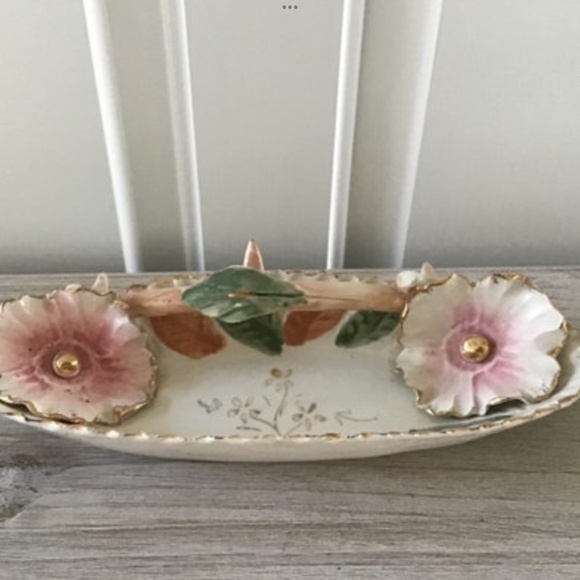 Vintage Other - Vintage Italian Floral Trinket Dish Italian Floral Basket Candy Dish Pink Green